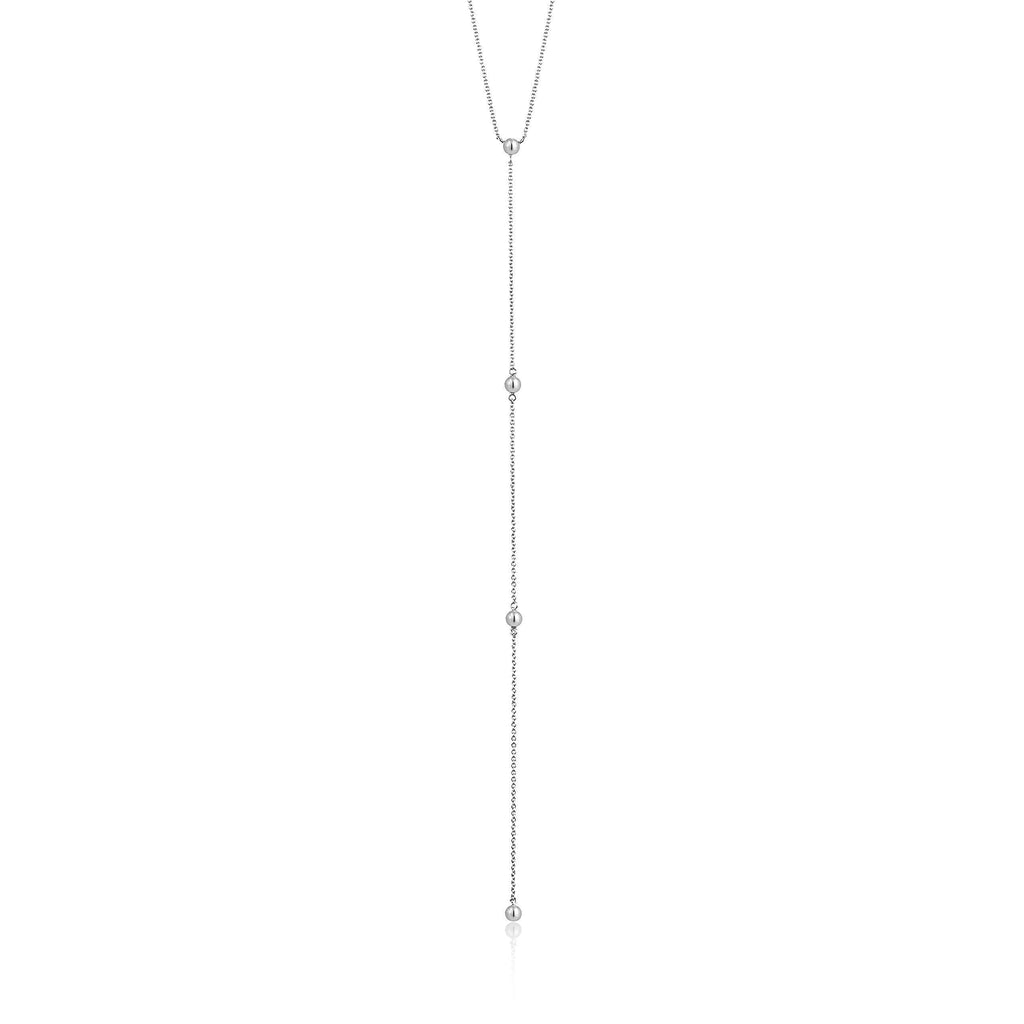 [Australia] - ANIA HAIE 925 Sterling Silver Long Metal Bead Ball Drop Luxury Y Shaped Lariat Necklace for Women 