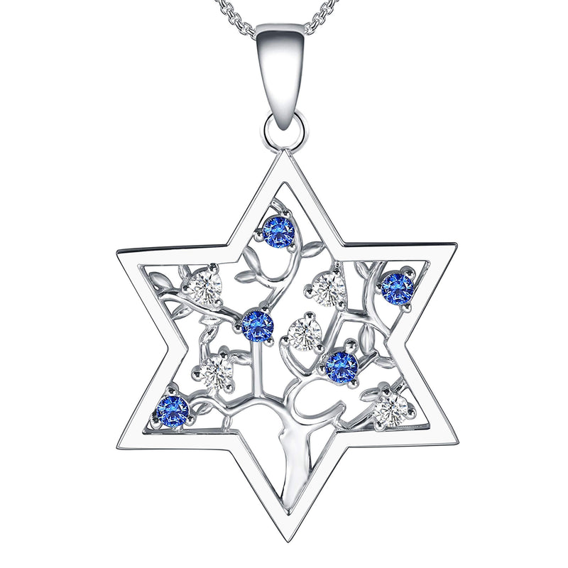[Australia] - 925 Sterling Silver Jewelry, Jewish Star Of David Jewelry, Tree Of Life Jewelry, Necklace, Earrings, Birthday Gifts, Hanukkah Gifts, Christmas Gifts, Thanksgiving Gifts, Jewish Gifts September Sapphire-Dark Blue 