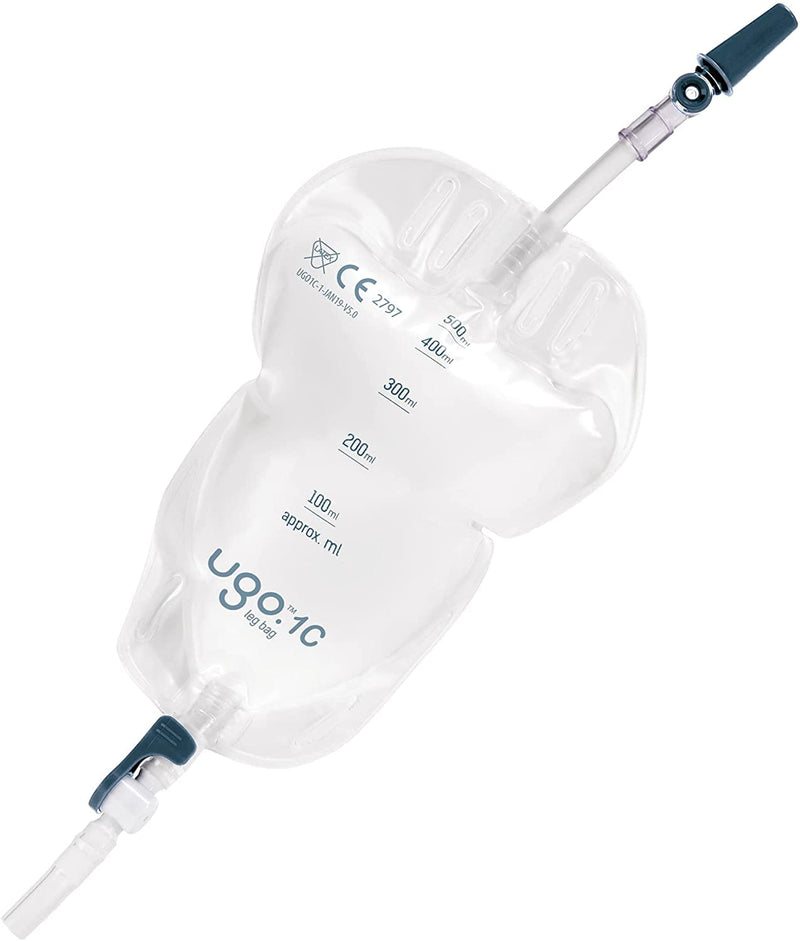 [Australia] - Ugo Leg Bags – Urine Drainage Bags/Catheter Leg Bags, T Tap or Lever Tap with Soft Fabric Backing and a Natural Leg-Shape Design (Pack of 10) (1C - 500ml, Short Tube, Lever Tap) 1C - 500ml, Short Tube, Lever Tap 