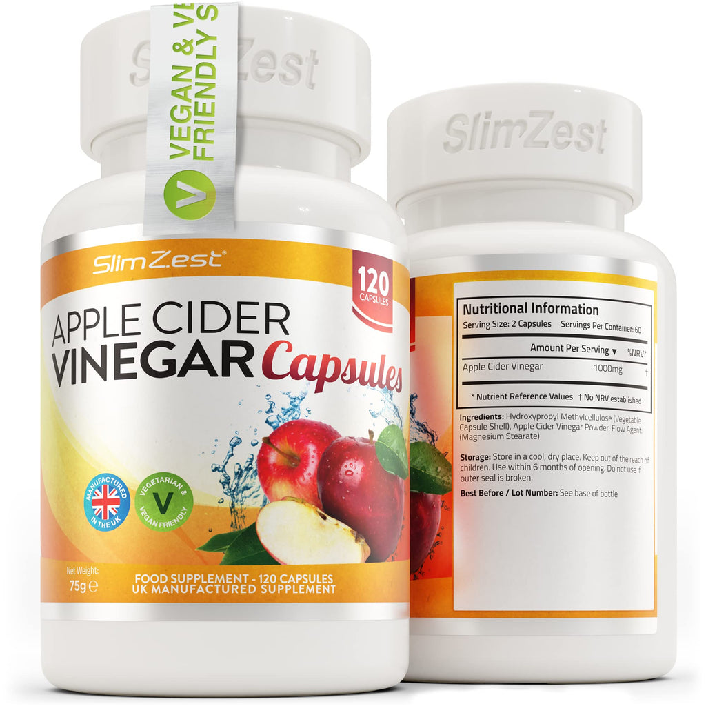 [Australia] - Apple Cider Vinegar - 120 Capsules - 1000mg Daily Dosage - Premium Quality Supplement - 60 Days Supply - UK Made - Vegan Suitable - Apple Cider Vinegar Capsules 