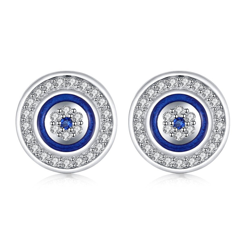 [Australia] - Round Blue Evil Eye Stud Earrings Dia.10mm Sterling Silver 925 Blue White Cubic Zirconia with Enamel 