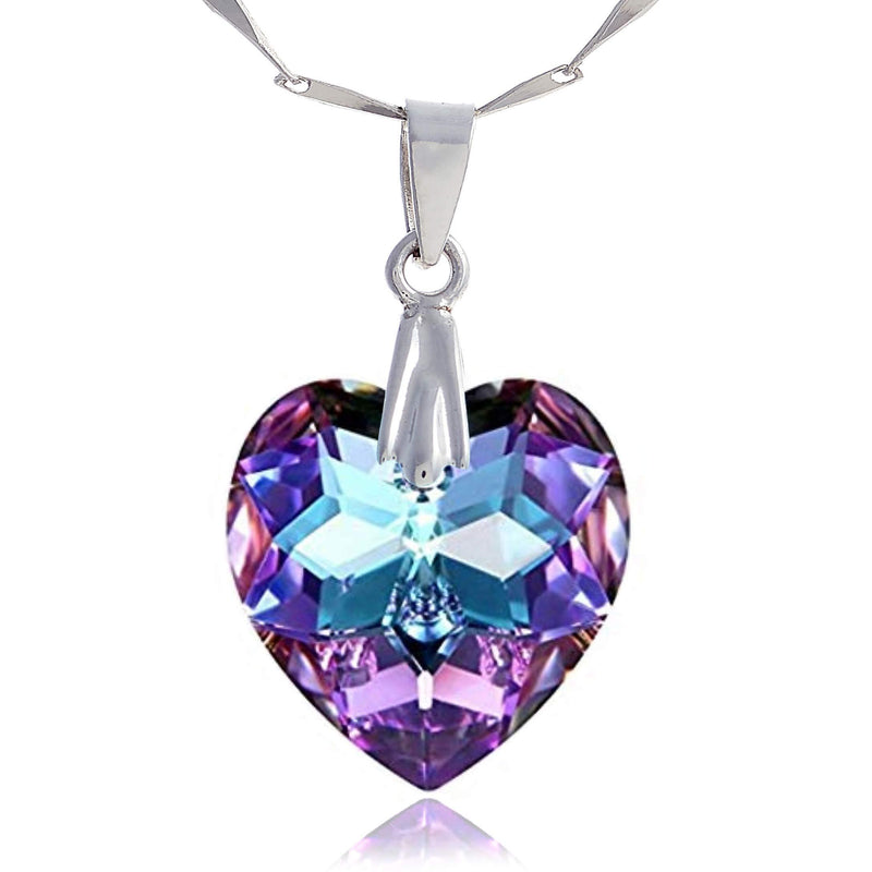 [Australia] - LUNAROSE 925 Sterling Silver Necklace Jewellery for Women Purple Heart Pendant Necklace Crystal From Swarovski 18 Inch Chain 2 Inch Extender in Velvet Box Allergen-Free 