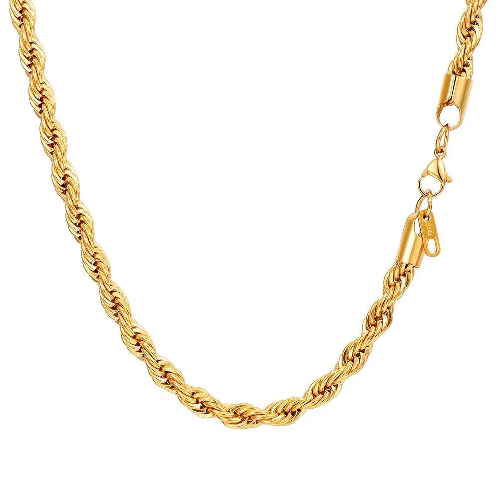 [Australia] - PROSTEEL 6MM Twist Rope Chain Necklace, 316L Stainless Steel/Gold Plated(with Gift Box) 51.0 Centimetres 6mm-gold plated 
