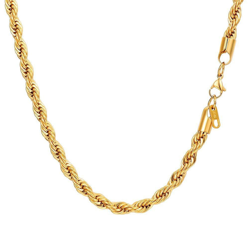[Australia] - PROSTEEL 6MM Twist Rope Chain Necklace, 316L Stainless Steel/Gold Plated(with Gift Box) 51.0 Centimetres 6mm-gold plated 