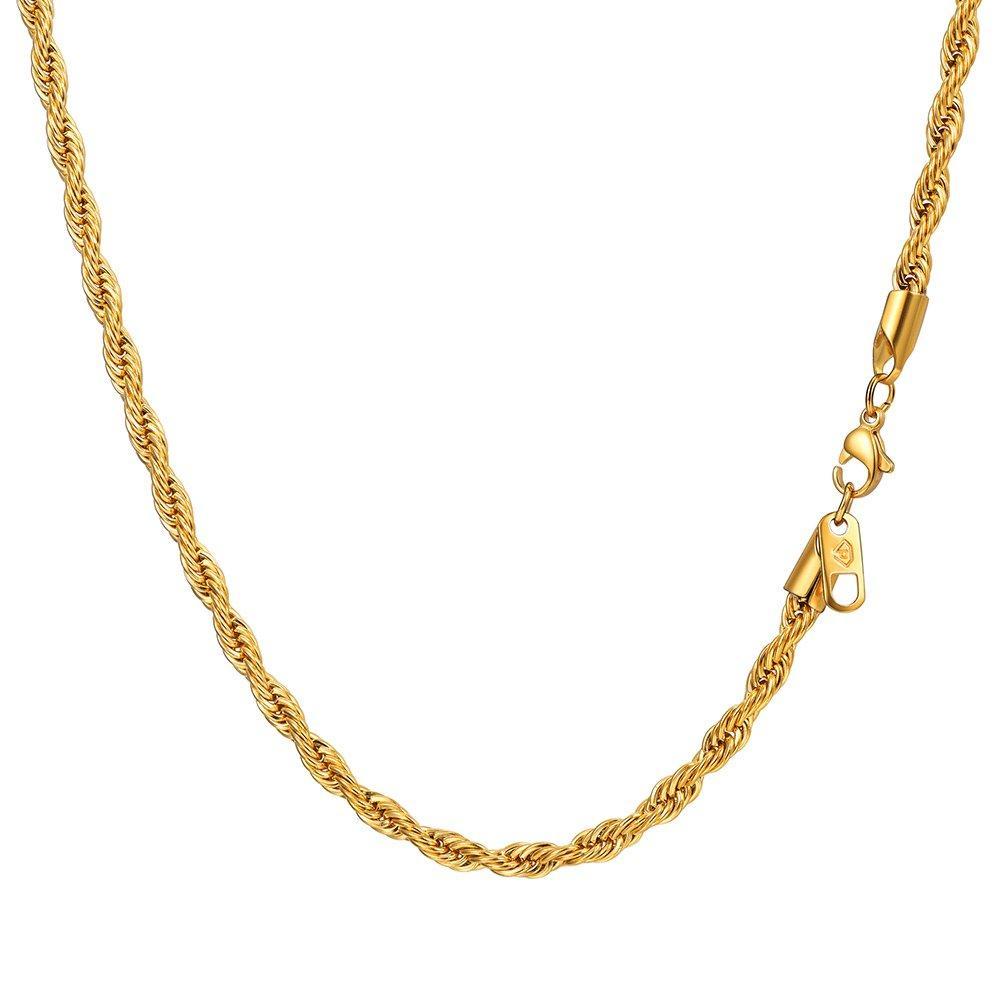 [Australia] - PROSTEEL Unisex 3 MM Twist Rope Chain Necklace, 316L Stainless Steel/Gold Plated(with Gift Box, Velvet Pouch) 51.0 Centimetres 3mm-gold plated 
