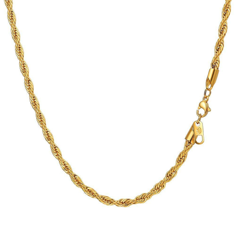 [Australia] - PROSTEEL Unisex 3 MM Twist Rope Chain Necklace, 316L Stainless Steel/Gold Plated(with Gift Box, Velvet Pouch) 51.0 Centimetres 3mm-gold plated 