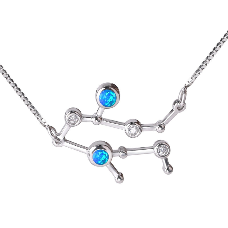 [Australia] - C.QUAN CHI Women 925 Sterling Silver Created Opal Horoscope Zodiac 12 Constellation Pendant Necklace Birthday Gift 16''-18'' Adjustable Blue Gemini 