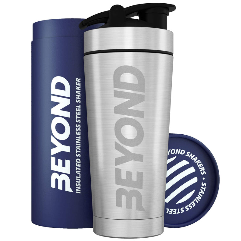 [Australia] - Beyond Fitness Premium Insulated Stainless Steel Protein Mixer Shaker Supplement Bottle - Metal and BPA Free Brushed Steel 