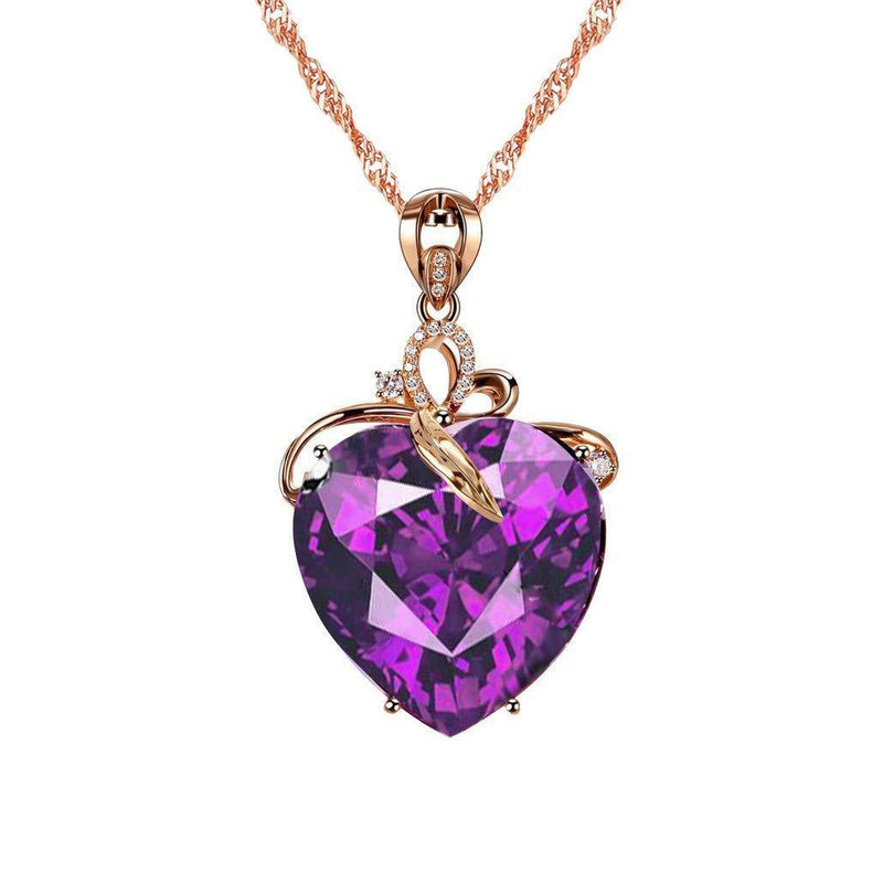 [Australia] - Uloveido Women's Purple Love Heart Necklace with Cubic Zirconia Amethyst Crystal Drop Pendant Necklace Rose Gold Plated Chain Fashion Birthstone Jewellery Gifts for Girls DN372 
