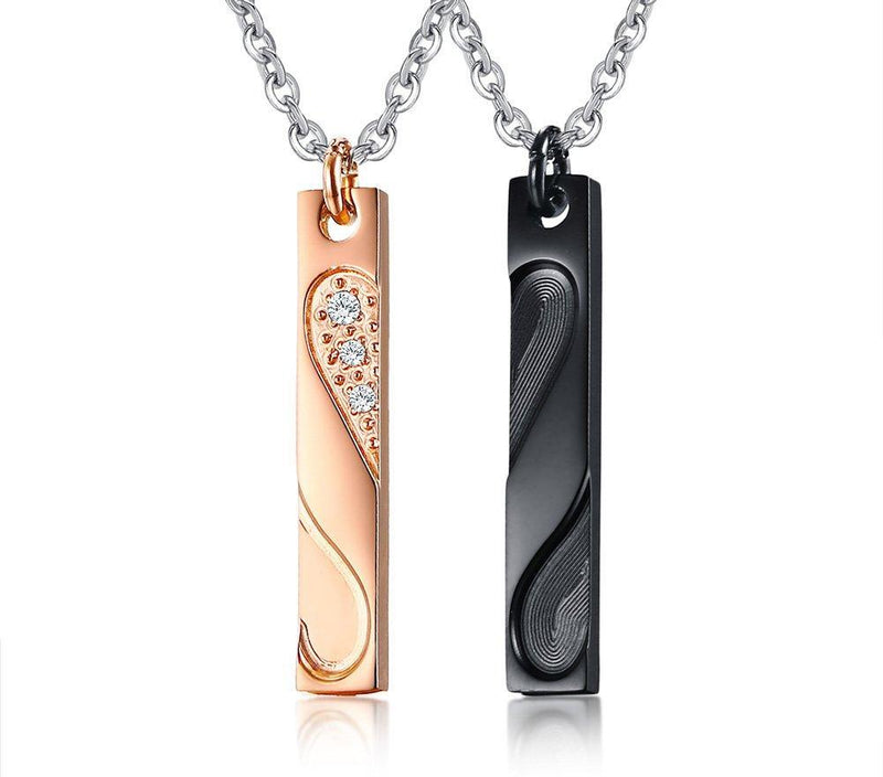 [Australia] - VNOX Personalized Customized His and Hers Stainless Steel Love Heart Vertical Jigsaw Bar Couple Pendant Matching Puzzle Necklace No Customize 