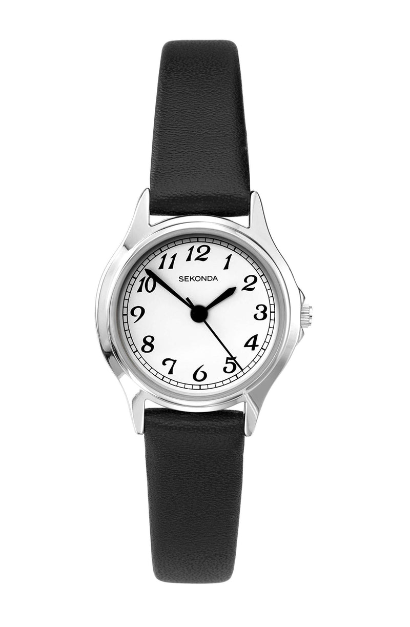 [Australia] - Sekonda Classic Ladies Quartz Easy Read Watch with White Dial Analogue Display and Black Strap 2692 