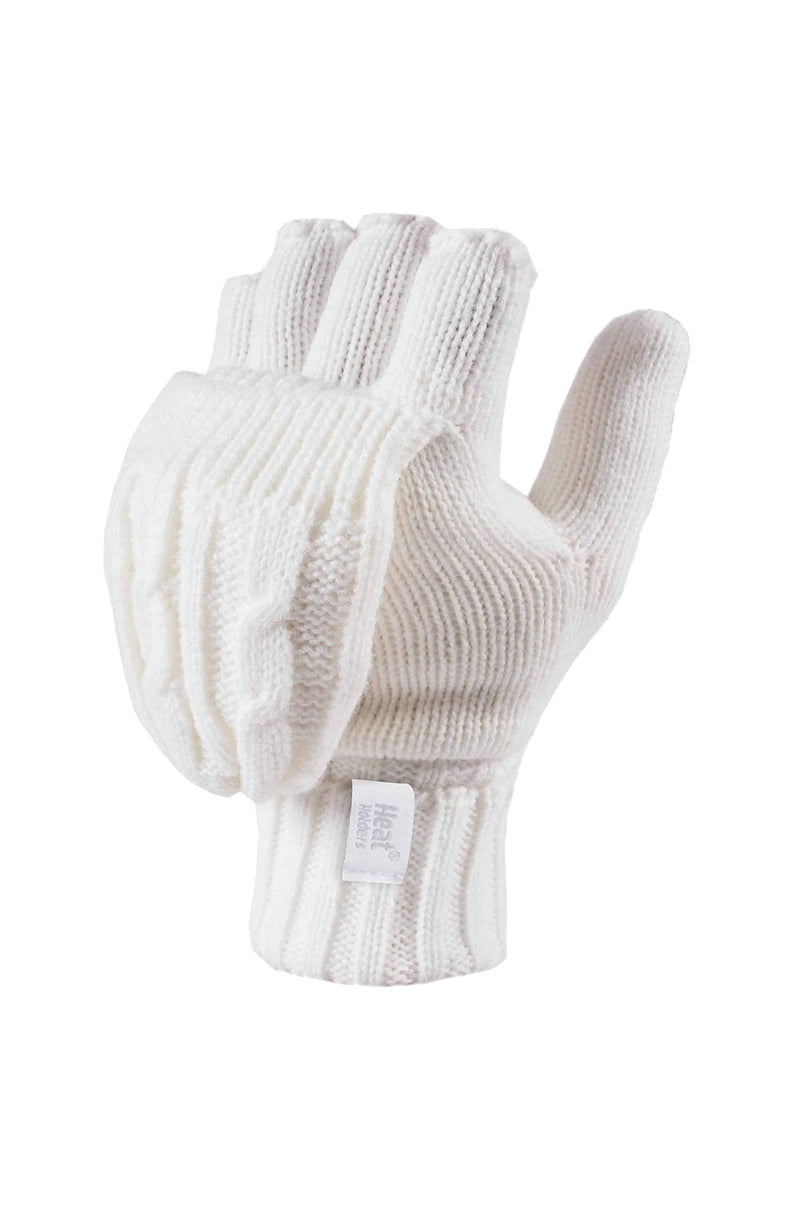 [Australia] - Heat Holders - Women's Thermal Converter FINGERLESS Cable Knit 2.3 tog Gloves - One size Cream 