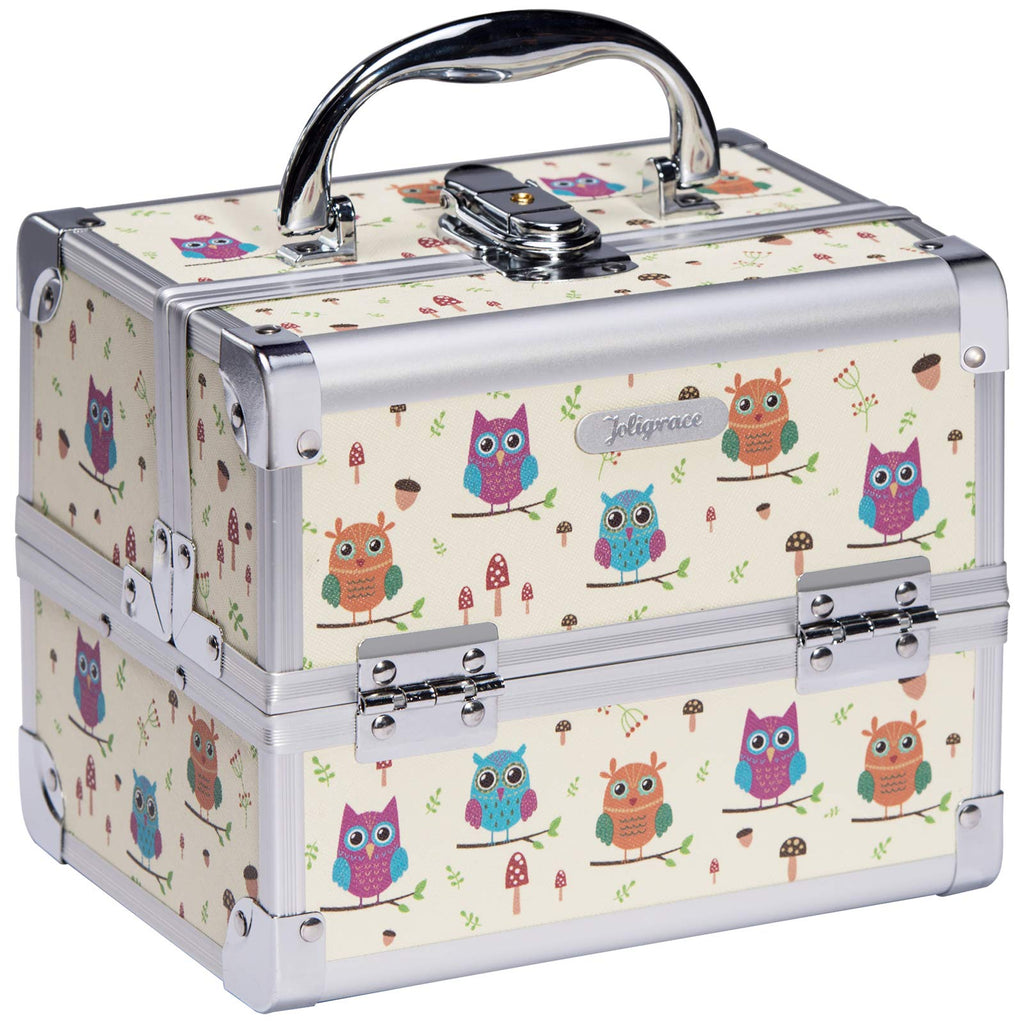 [Australia] - Joligrace Girls Makeup Box with Mirror Cosmetic Case Jewelry Organiser Light Weight Lockable with Keys, Size: 19.5x15x16cm, Funny Owl 