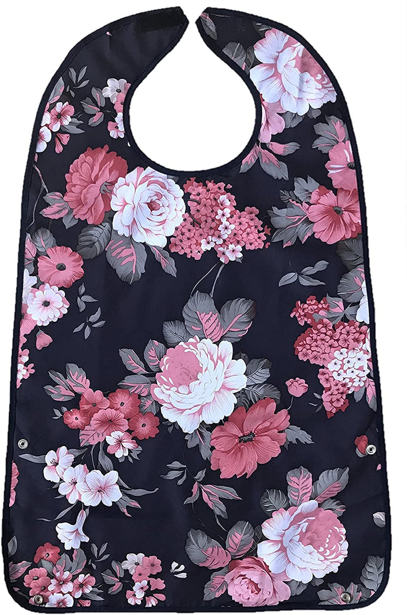 [Australia] - NEW ADULT BIB APRON CLOTHES PROTECTOR WIPE PVC WATERPROOF ELDERLY DINING WASHABLE PRETTY ROSES CHIC FLORAL 
