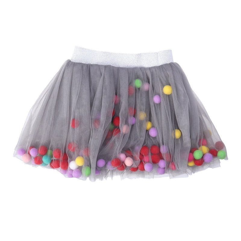 [Australia] - Fenical Baby Girl Layered Pom Puff Balls Tutu Skirt Photography Tulle Dress with Pom Pom Balls - Size S (Grey) 