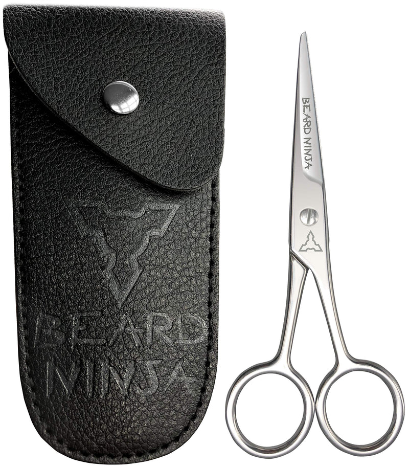 [Australia] - BEARD NINJA - Professional Beard Scissors for Men. Moustache & Beard Trimming Scissors +PU Leather case. Beard Grooming kit. Sharp Scissor - Precise Shaping - Cutting Facial Hair, Nose Hair & Eyebrow 4.5 Inch Black Carry Case 
