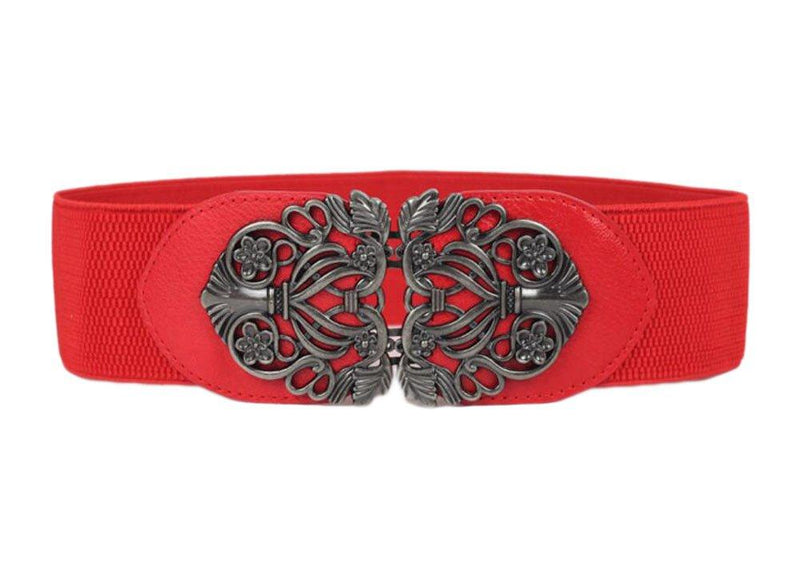 [Australia] - Oyccen Vintage Elastic Belt Women Ladies Stretch Wide Waistband Waist Cincher for Dress Skirt Red 