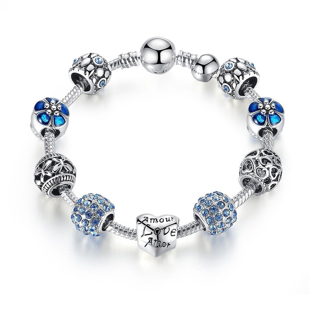 [Australia] - Shysnow Pink Flower Charm Bracelet Blue Amor Charm Bracelet Purple Lucky Charm Bracelet, Wide Selection 20.0 Centimetres 