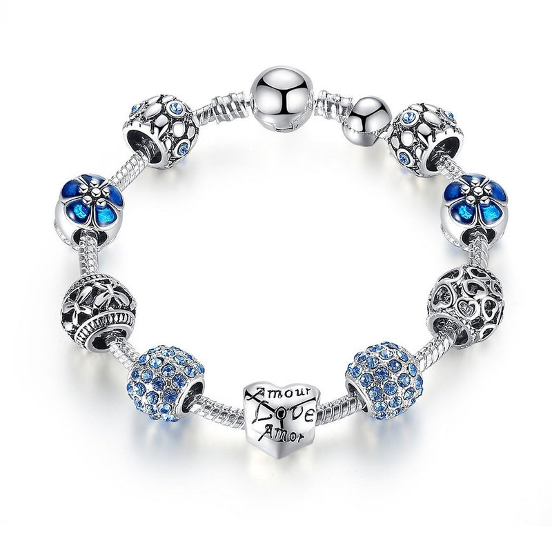 [Australia] - Shysnow Pink Flower Charm Bracelet Blue Amor Charm Bracelet Purple Lucky Charm Bracelet, Wide Selection 20.0 Centimetres 