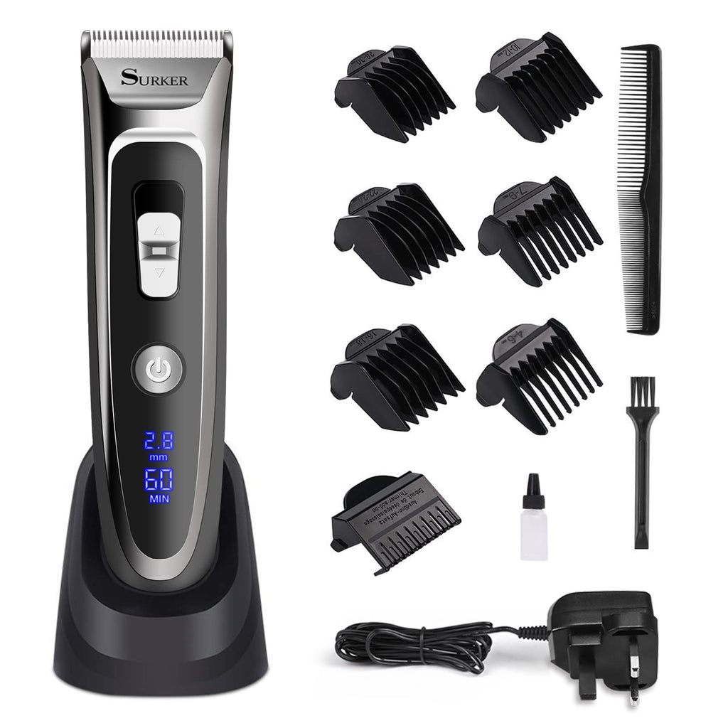 [Australia] - Hair Clipper Men, Electric Hair Trimmer Cordless Rechargeable Mens Grooming Kit Hair Cutting Machine with LED Display Ceramic Blade Hair Shaver Beard Trimmer 2 in1 for Men Kids Barbers Black 