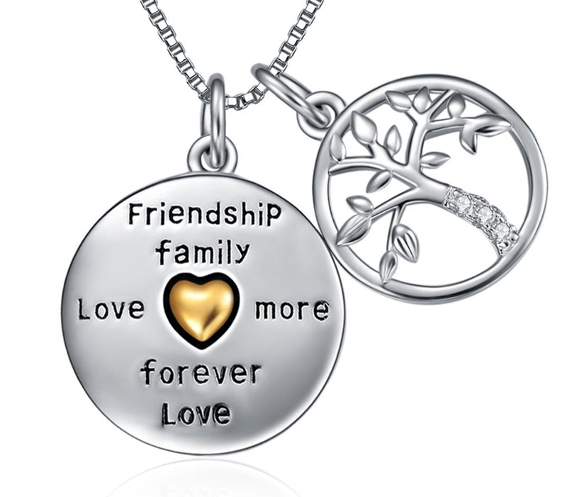 [Australia] - Mothers Day Gifts Sterling Silver Tree of Life Necklace 2 Pendant Engraved Friendship Forever Love Necklace For Women Girls 