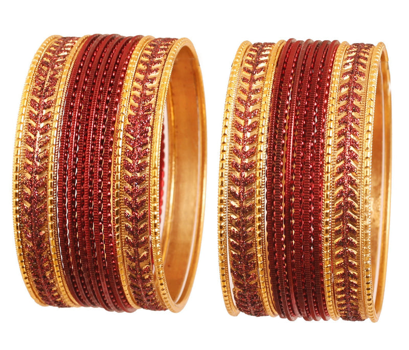 [Australia] - Touchstone New Metallic Colorful 2 Dozen Bangle Collection Indian Bollywood Textured Brown Color Jewelry Special Large Size Bangle Bracelets Set of 24 in Antique Gold Tone for Women 