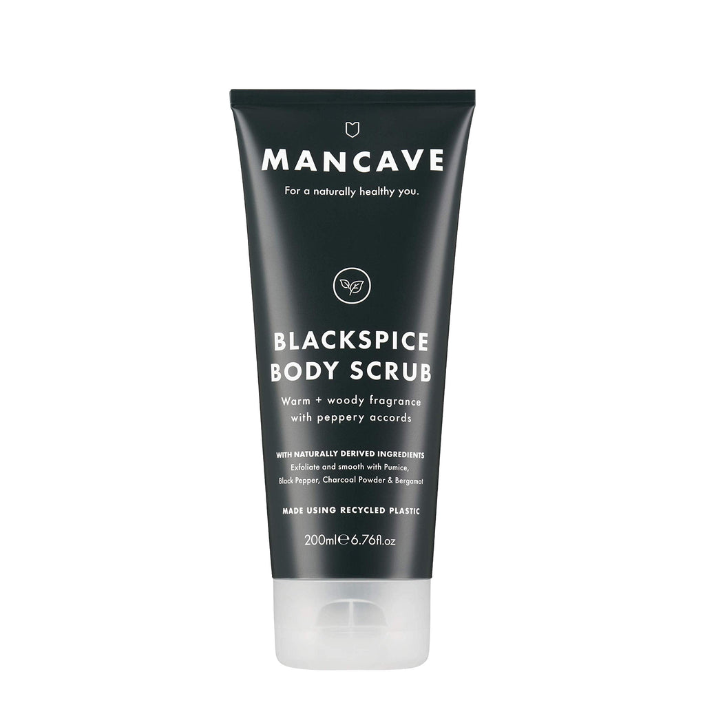 [Australia] - ManCave Blackspice Body Scrub 200ml for Men, Warm & Woody Aroma, Exfoliate & Cleanse Skin, Natural Formulation, Vegan Friendly, Tube made from Recycled Plastics 200 ml (Pack of 1) 