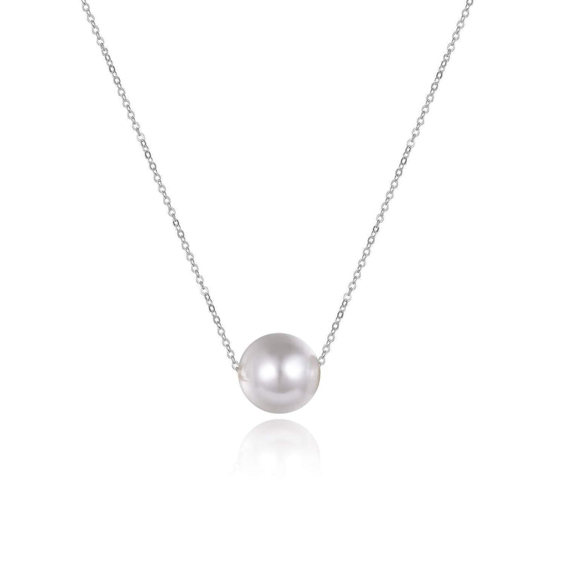 [Australia] - VONALA 925 Sterling Silver Single Pearl Choker Necklace for Women, Freshwater Pearl Jewellery Birthday Gift for Her (Chain 16"/18'') 16.0 Inches 8.0mm 