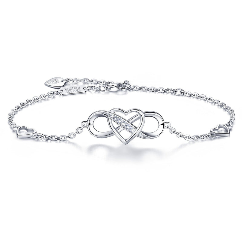 [Australia] - 925 Sterling Silver Infinity Bracelet – Billie Bijoux “Forever Love” Infinity Heart White Gold Plated Diamond Adjustable Bracelet Best Gift for Women Girls A- silver 