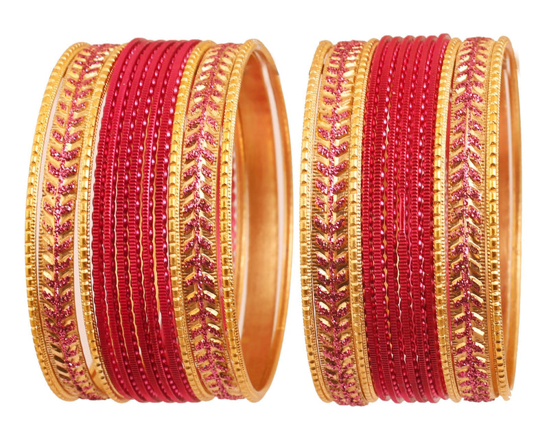 [Australia] - Touchstone New Metallic Colorful 2 Dozen Bangle Collection Indian Bollywood Textured Light Pink Golden Color Jewelry Special Large Size Bangle Bracelets Set of 24 in Antique Gold Tone for Women 