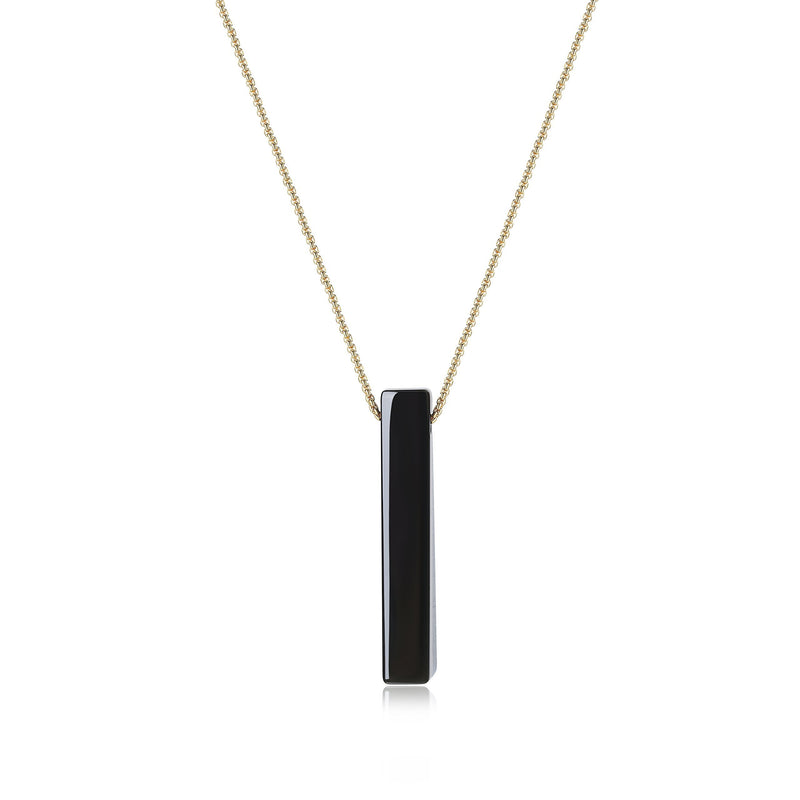[Australia] - coai Mens Womens Bar Stick Stone Pendant Necklace 80cm Gold Color Stainless Steel Obsidian 