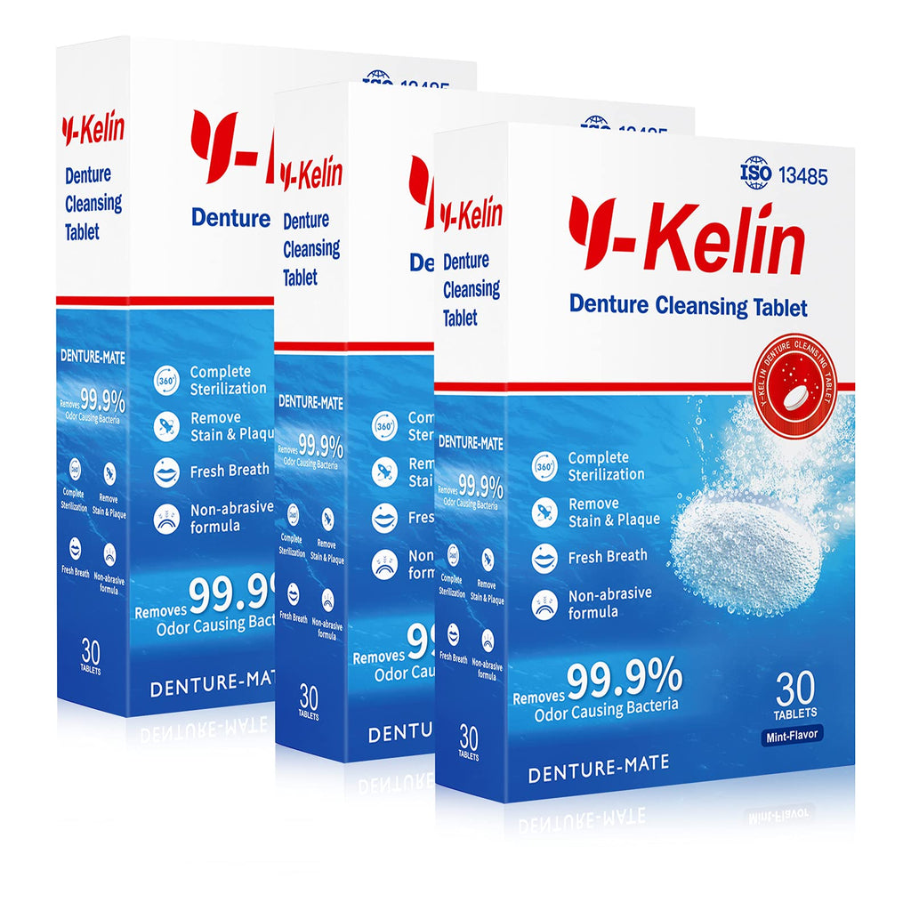 [Australia] - Y-Kelin 90 Tablets Denture Cleansing Tablets for Overnight Dental Prosthesis (90 tabs) 90 Count (Pack of 1) 