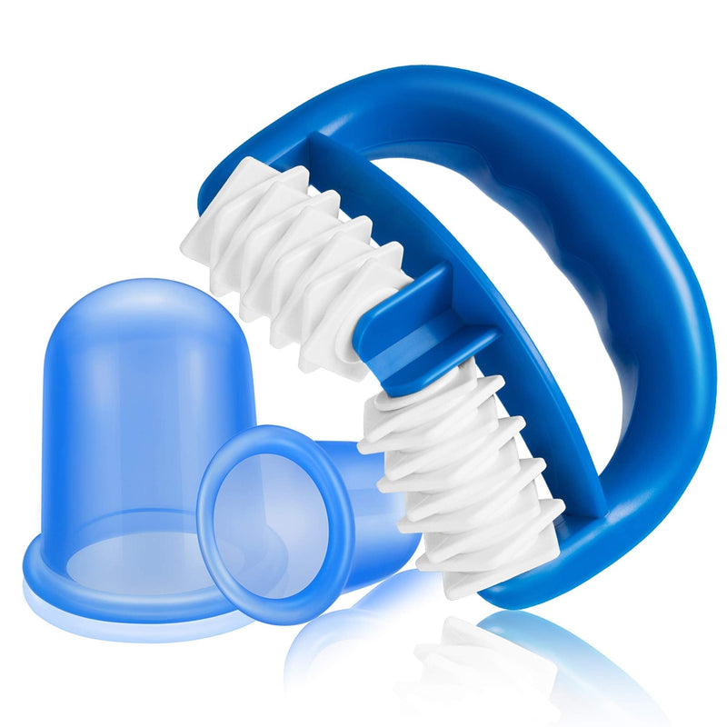 [Australia] - Silicone Cupping Therapy Set and Cellulite Massager, Anti Cellulite Cup Massage Roller, Vacuum Massage Cup Kit Body Cup Set Health Beauty Care, 3 Pcs(Large & Medium Cup and Body Roller Brush) 3 PCS Blue 