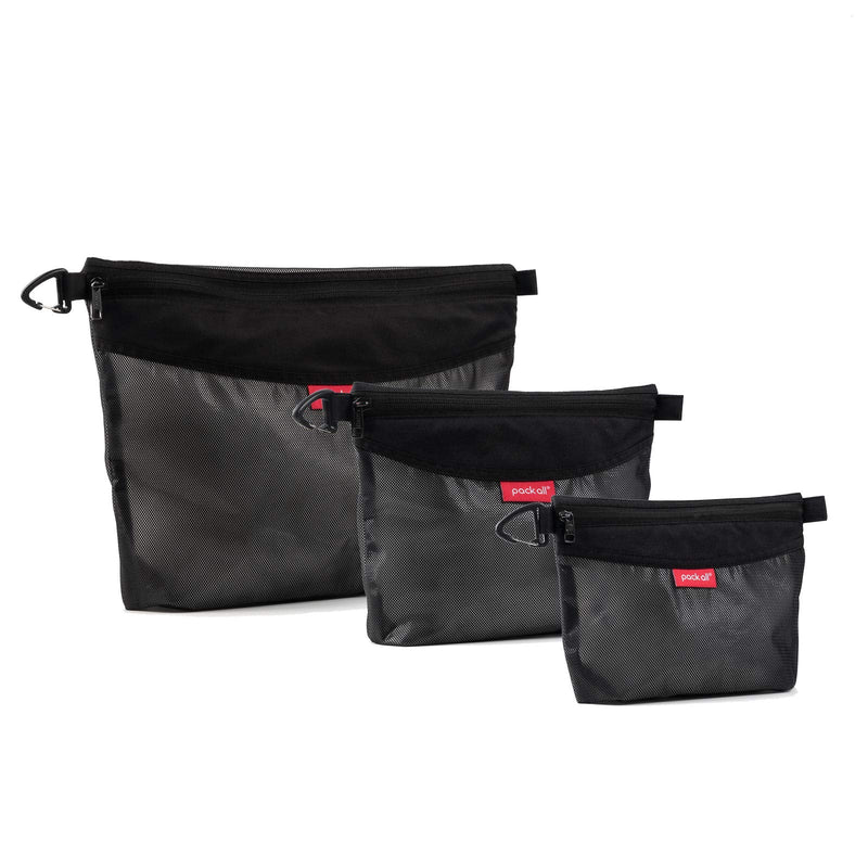 [Australia] - pack all 3 Pcs Water-Resistant Material Zipper Pouch Set, Mesh Zipper Bags for Storage, Travel, Office (Black) Black 
