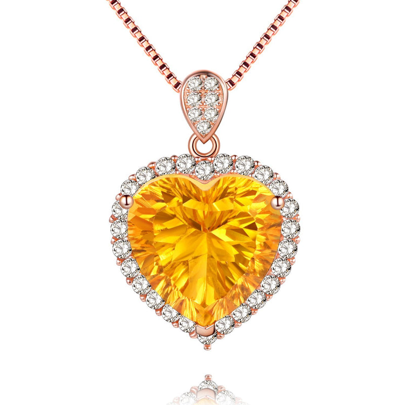 [Australia] - Uloveido Yellow Citrine Purple Amethyst Sterling Silver Love Heart Pendant Necklace for Women with Rose Gold Chain FN016/FN107 Citirne Rose Gold 