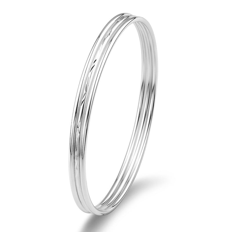 [Australia] - Mecool Sterling Silver Bangle Bracelet Set Three Stackable Bangles for Women/Girls-Inner Size 7 CM 