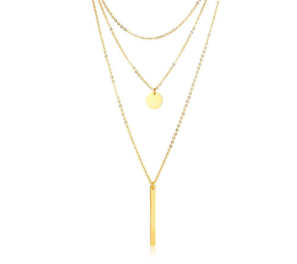[Australia] - VNOX Personalized Gold Plating Stainless Steel Round Coin and Horizontal Bar Pendant Choker Layered Y Necklace for Women Girl,Free Engraving Bar Necklace-gold 