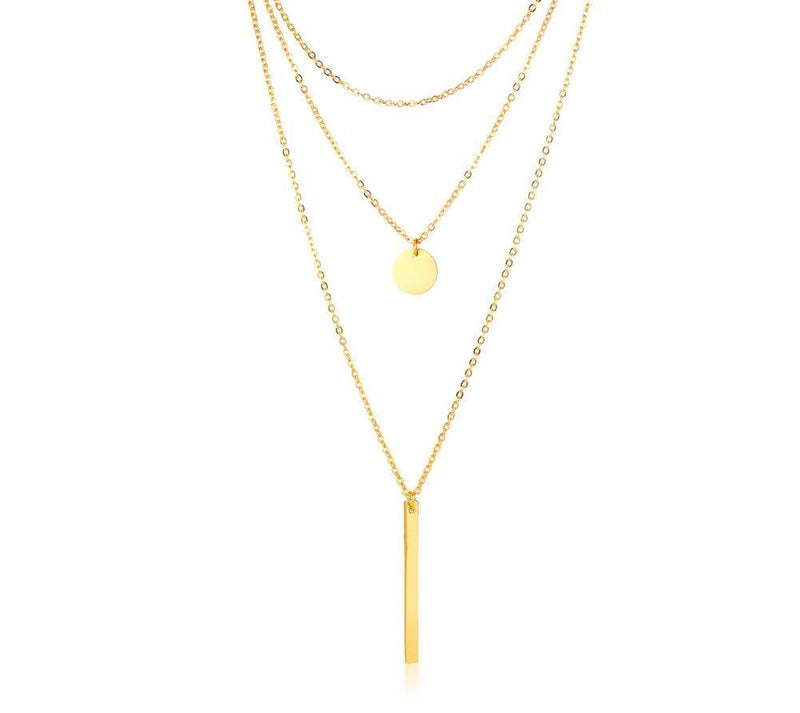 [Australia] - VNOX Personalized Gold Plating Stainless Steel Round Coin and Horizontal Bar Pendant Choker Layered Y Necklace for Women Girl,Free Engraving Bar Necklace-gold 