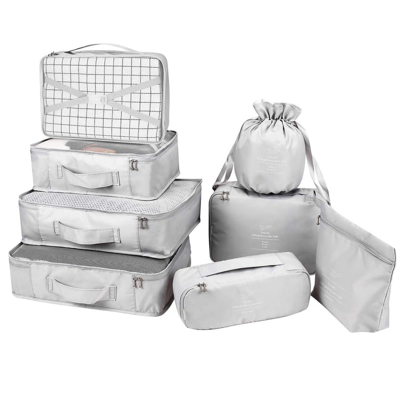 [Australia] - BETLLEMORY Packing Cubes 8 Sets Travel Luggage Organizers with Waterproof Shoe Storage Bag Compression Pouches(Grey) Grey 