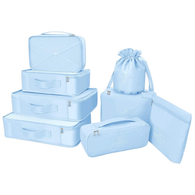 [Australia] - BETLLEMORY Packing Cubes 8 Sets Travel Luggage Organizers with Waterproof Shoe Storage Bag Compression Pouches(Light Blue) Light Blue 