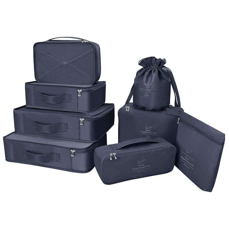 [Australia] - BETLLEMORY Packing Cubes 8 Sets Travel Luggage Organizers with Waterproof Shoe Storage Bag Compression Pouches(Navy Blue) Navy Blue 