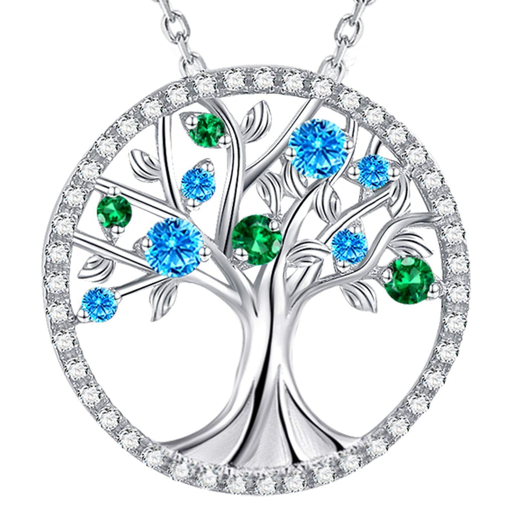 [Australia] - GinoMay Birthday Gifts Women December Birthstone Necklace Blue Topaz Tree of Life Necklace Emerald Christmas Jewellery Gifts Her Sterling Silver 