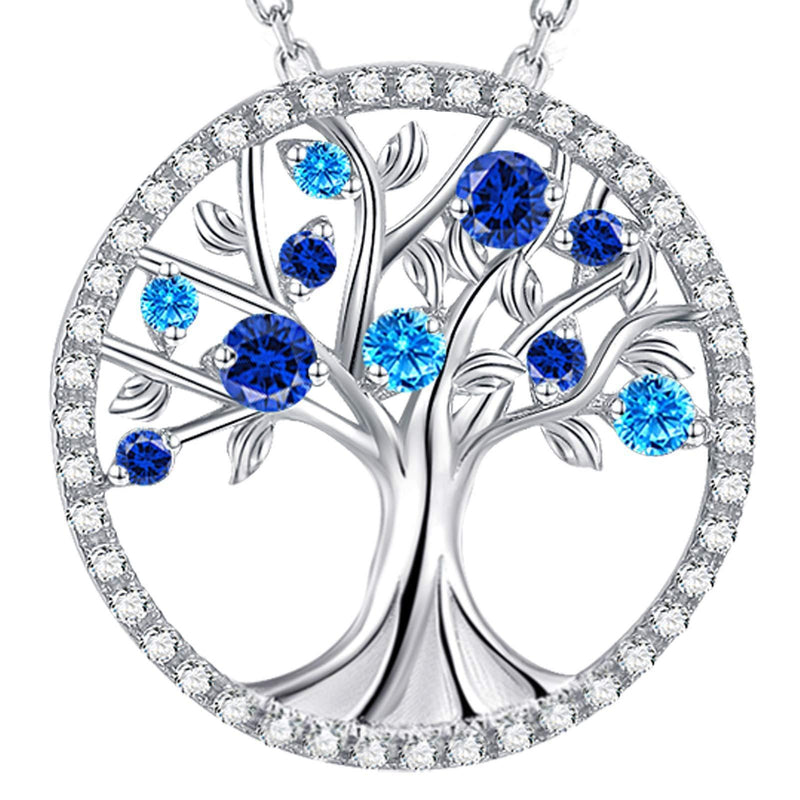 [Australia] - GinoMay Tree of Life Blue Sapphire Jewellery September October Birthstone Necklace Women Birthday Gifts Her Blue Topaz Ruby Pendant Necklace Pink Tourmaline Sterling Silver A Sept Blue Sapphire Blue Topaz 