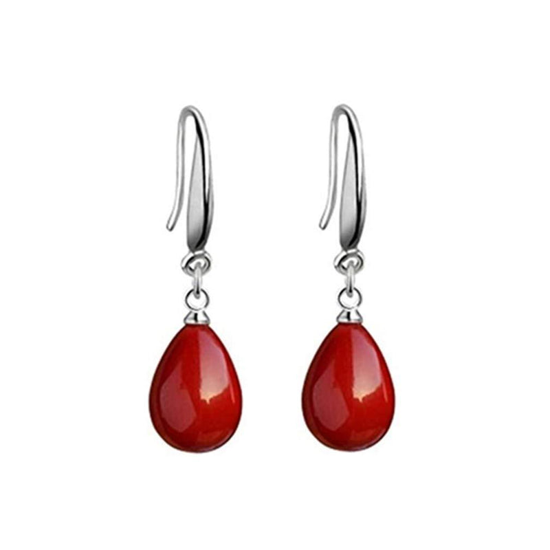 [Australia] - YAXUN 925 Sterling Silver Red Earrings For Women Red Shell Pearl Teardrop Dangle Drop Hook Earrings For Ladies Girls Fashion Jewellery Gifts 