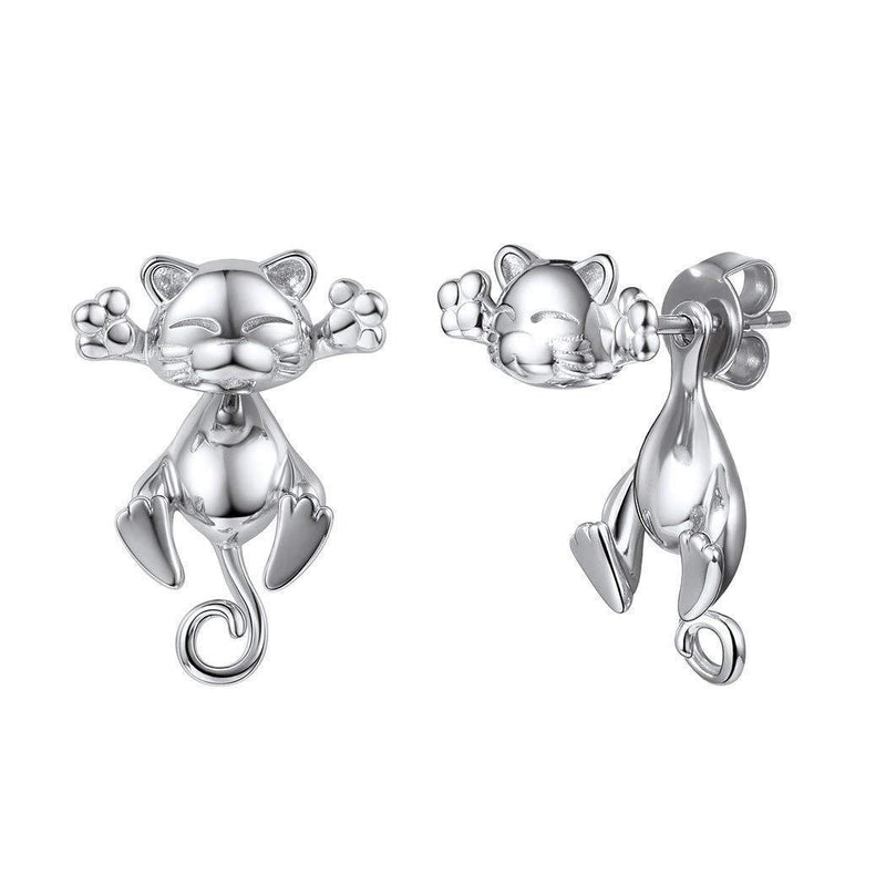 [Australia] - Squinting To Smile Cat/Laughing Pig/Cunning Fox/Cute Panda/Frowning Labrador Stud Earring, Multiple Ways of Wearing, 925 Sterling Silver Animal Jewelry Lovely Women Earring 01- Squinting to Smile Cat 