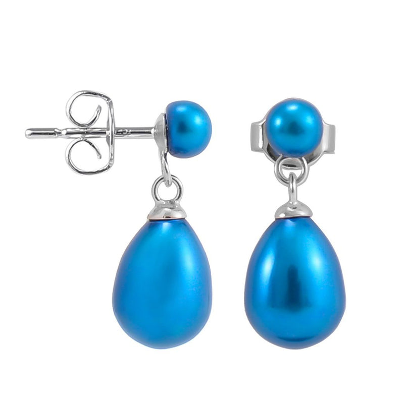 [Australia] - JOJO Sterling Silver Freshwater Pearl Earring, Stud and Drop Earrings, For Pierced Ears, Good Lustre, Attractively Packaged, Available in Other Colours. Some Variation in Colour Tone May Occur Peacock Blue 