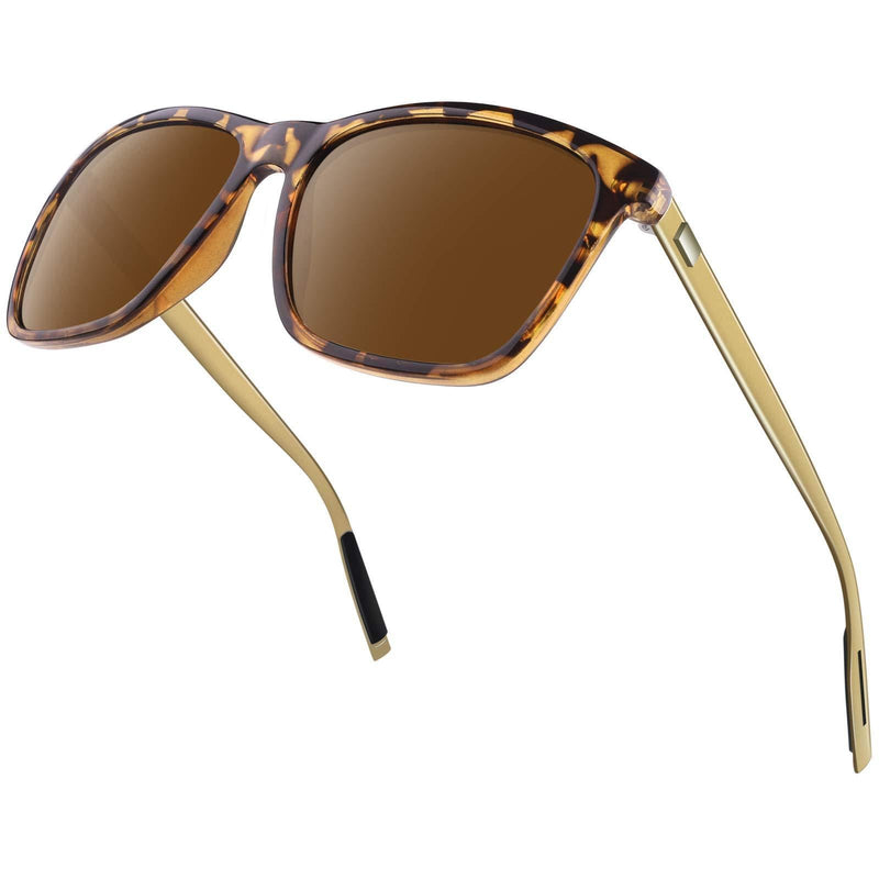 [Australia] - CGID Polarised Sunglasses Men Women Al-Mg Metal Temple Ultra Light UV400 Driving Shades MJ33 A Tortoise Frame Brown Lens/Polarized 