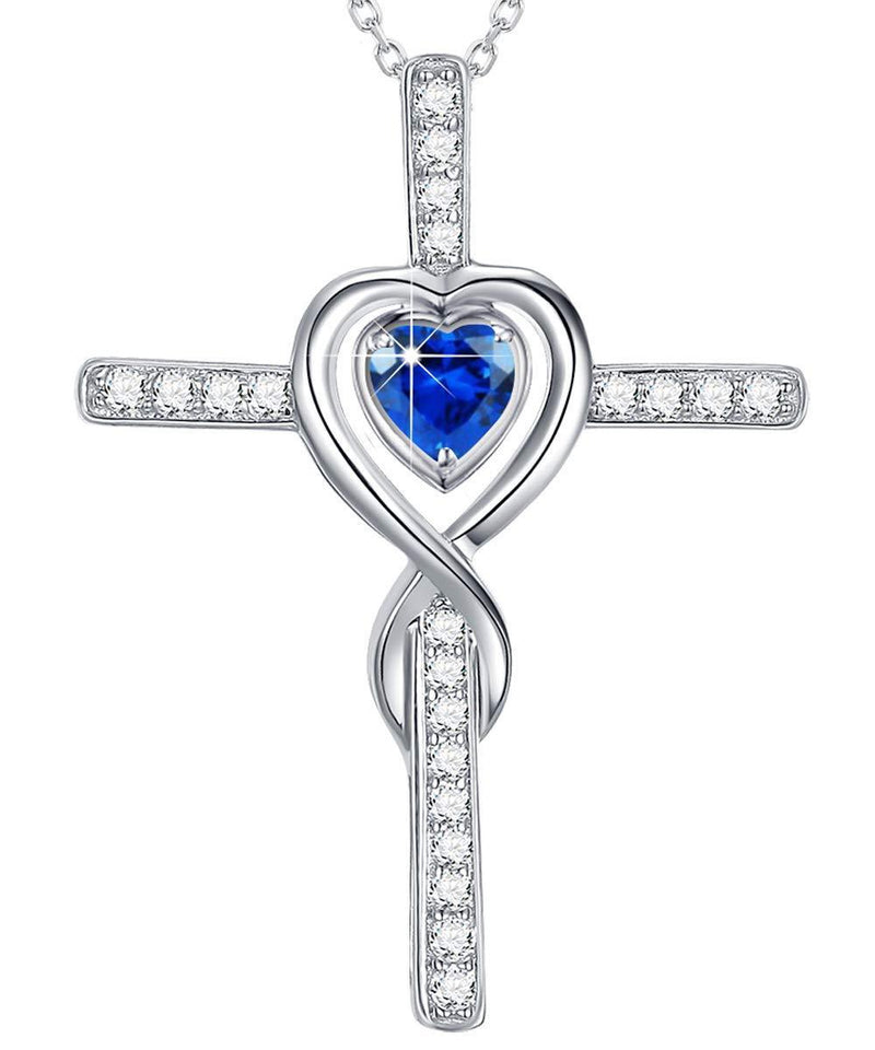 [Australia] - Zavest September Birthstone Blue Sapphire Jewellery for Women Birthday Gifts for Mum Sterling Silver Love Heart Infinity Pendant Necklace 
