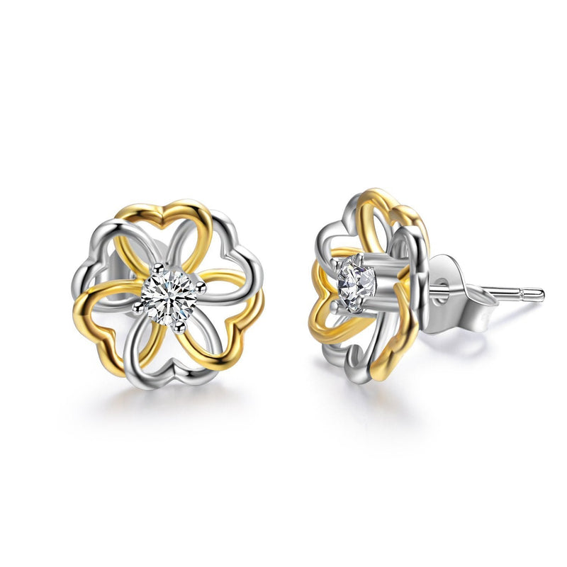 [Australia] - Sterling Silver Bicolor Flower Stud Earrings with Crystal Allergen Free Nickel Free Jewelry Gifts for Her 