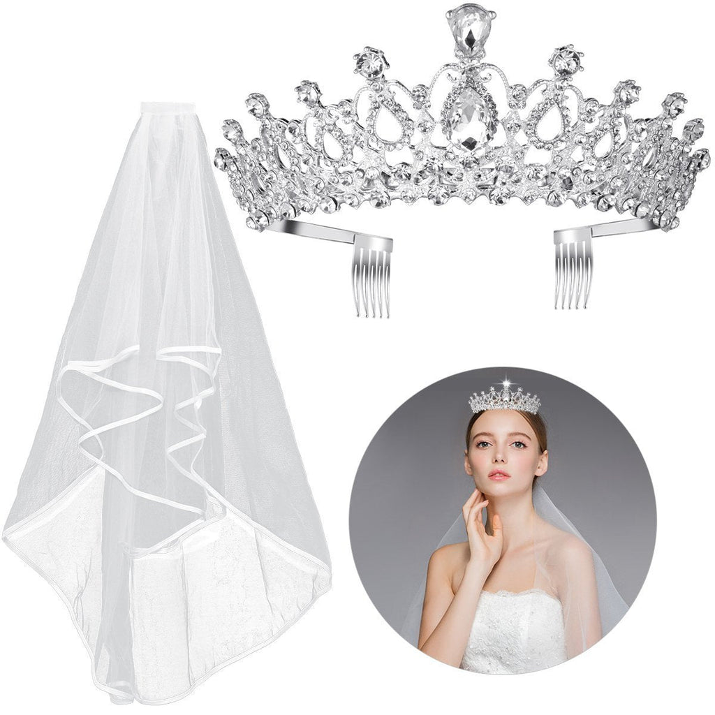 [Australia] - Frcolor Crystal Tiara Crown Rhinestone Wedding Bridal Tiara Headband with Veil 